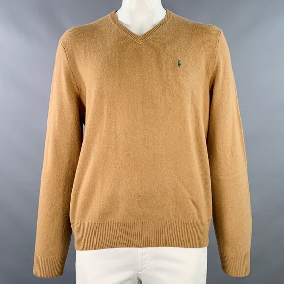 POLO by RALPH LAUREN Size XL Tan Wool Knit V-Neck Sweater